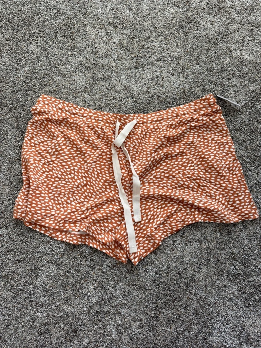 Amazon Essentials Women's Rust Orange Printed Sleep Shorts with Cream Drawstring